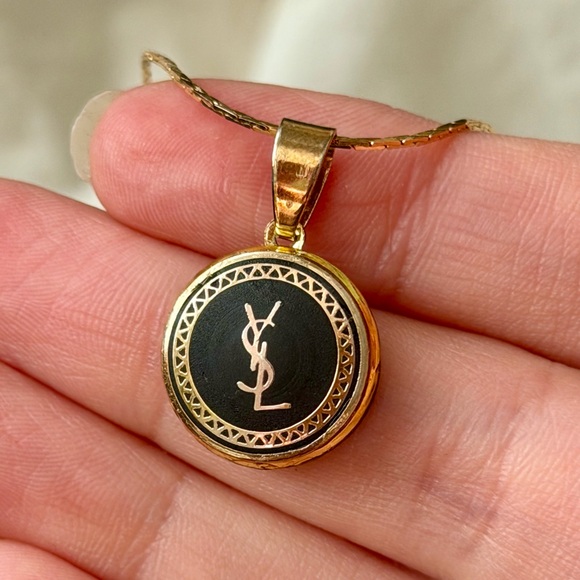 Yves Saint Laurent Gold and Black Medallion Necklace